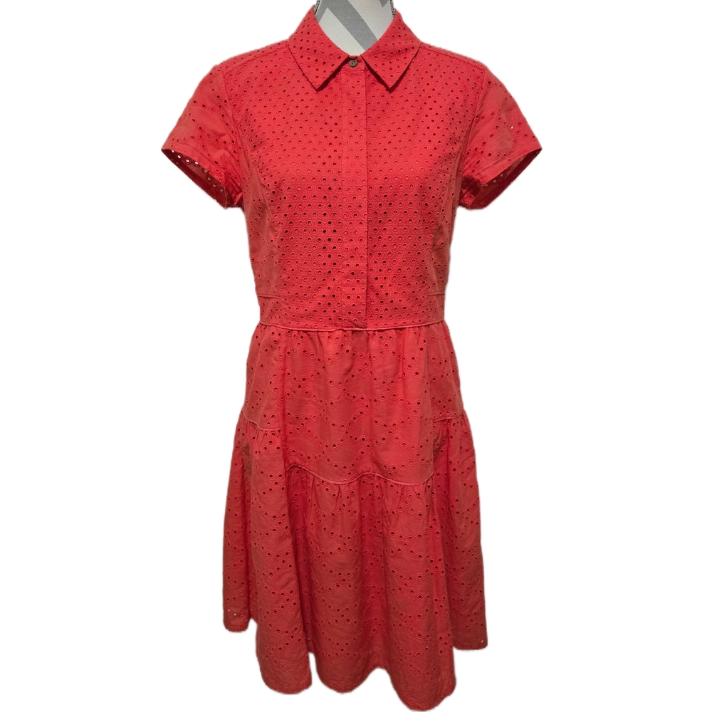 ​DVF Diane von Furstenberg Skylar Eyelet Tiered Mini Dress Ocean Coral Size 10